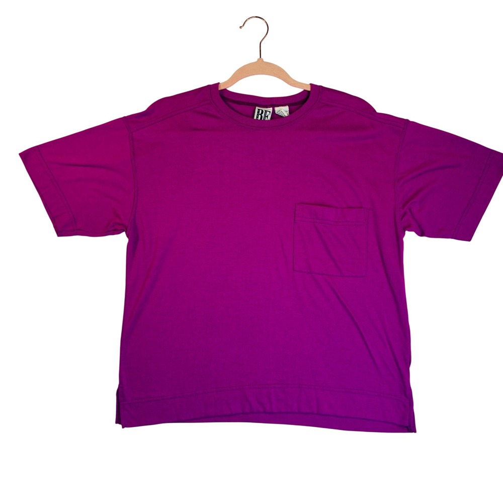 Vintage Basic Essentials Magenta Purple Pocket T-Shirt Medium Short Sleeve Crew